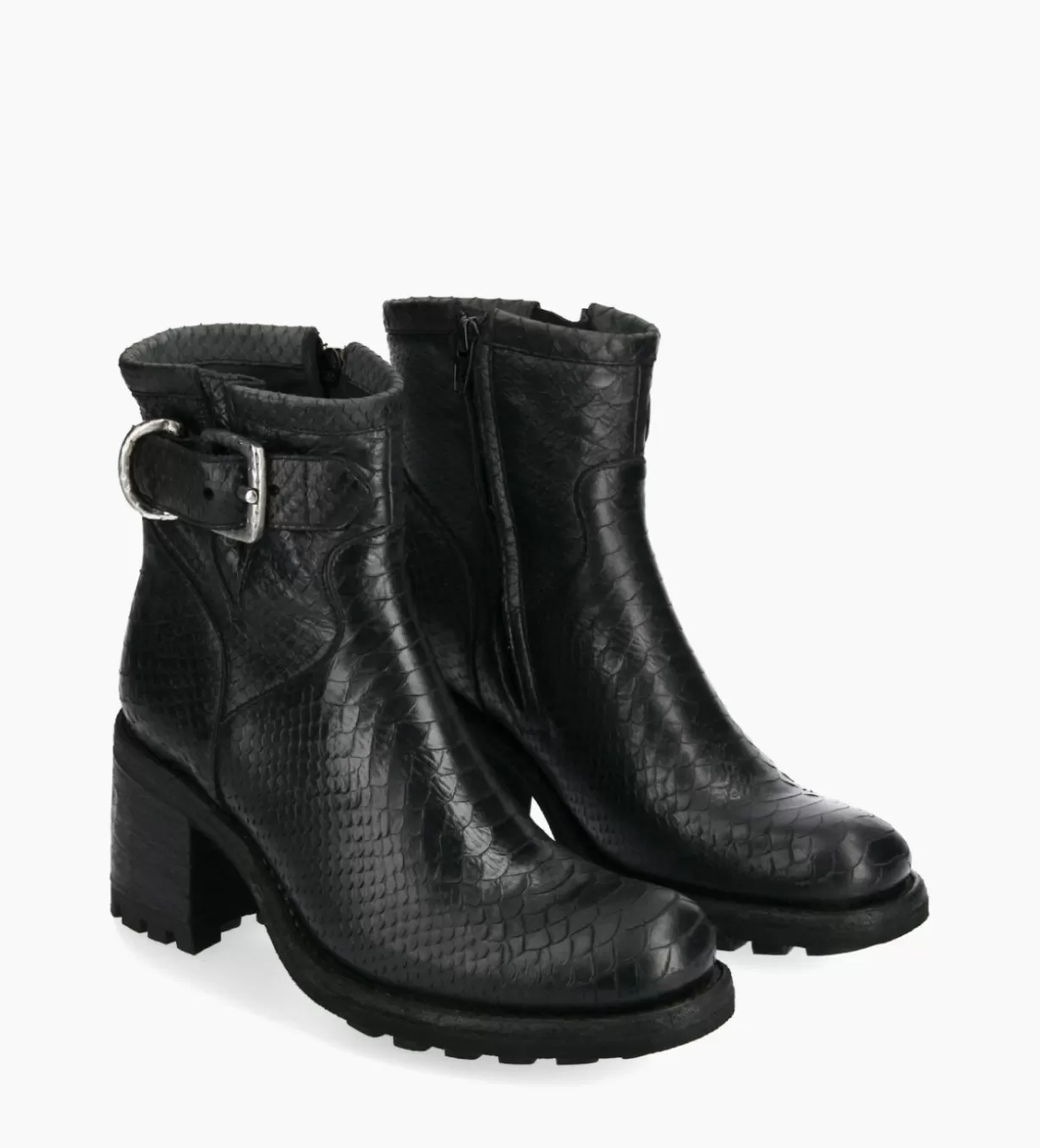 FREE LANCE Paris Boot biker à boucle - Justy 70 - Cuir lavé embossé python -* Boots - Bottines | Boots - Bottines