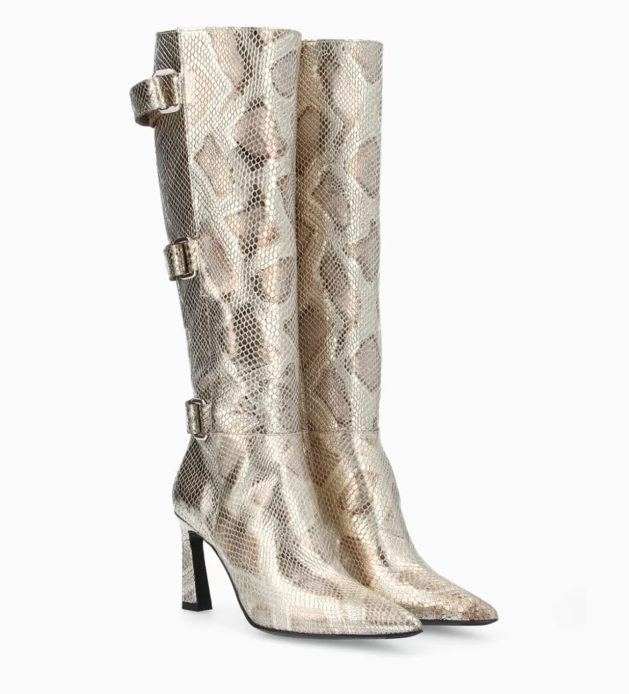 FREE LANCE Paris Botte à talon avec boucles - Cathy 85 - Cuir imprimé serpent -* Bottes | Bottes
