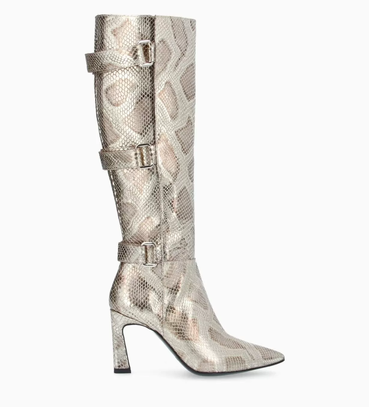 FREE LANCE Paris Botte à talon avec boucles - Cathy 85 - Cuir imprimé serpent -* Bottes | Bottes