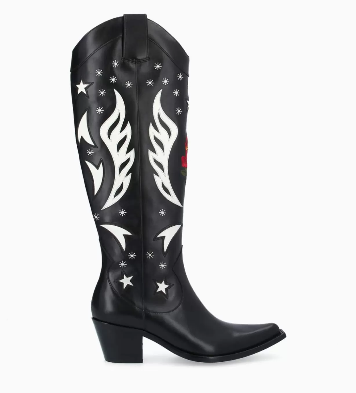 FREE LANCE Paris Botte western à talon brodée - Tina 50 - Cuir de veau lisse brillant -* Bottes | Santiags