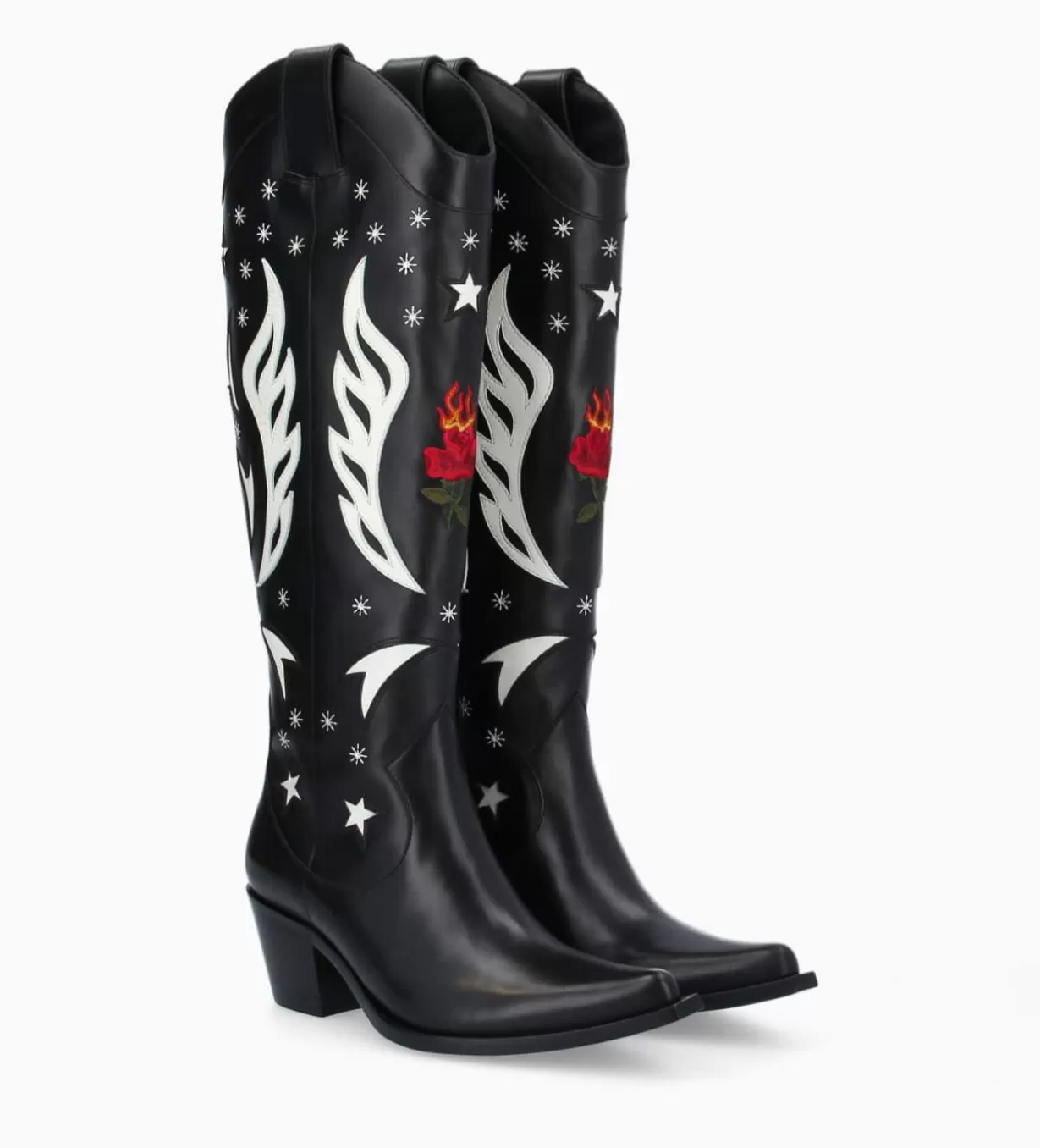 FREE LANCE Paris Botte western à talon brodée - Tina 50 - Cuir de veau lisse brillant -* Bottes | Santiags