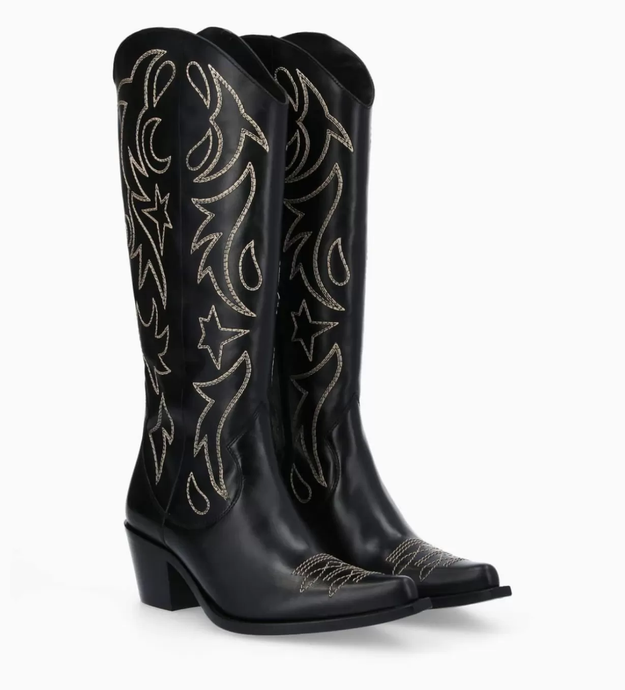FREE LANCE Paris Botte western brodée à talon - Ruby 50 - Cuir de veau lisse brillant -* Bottes | Bottes