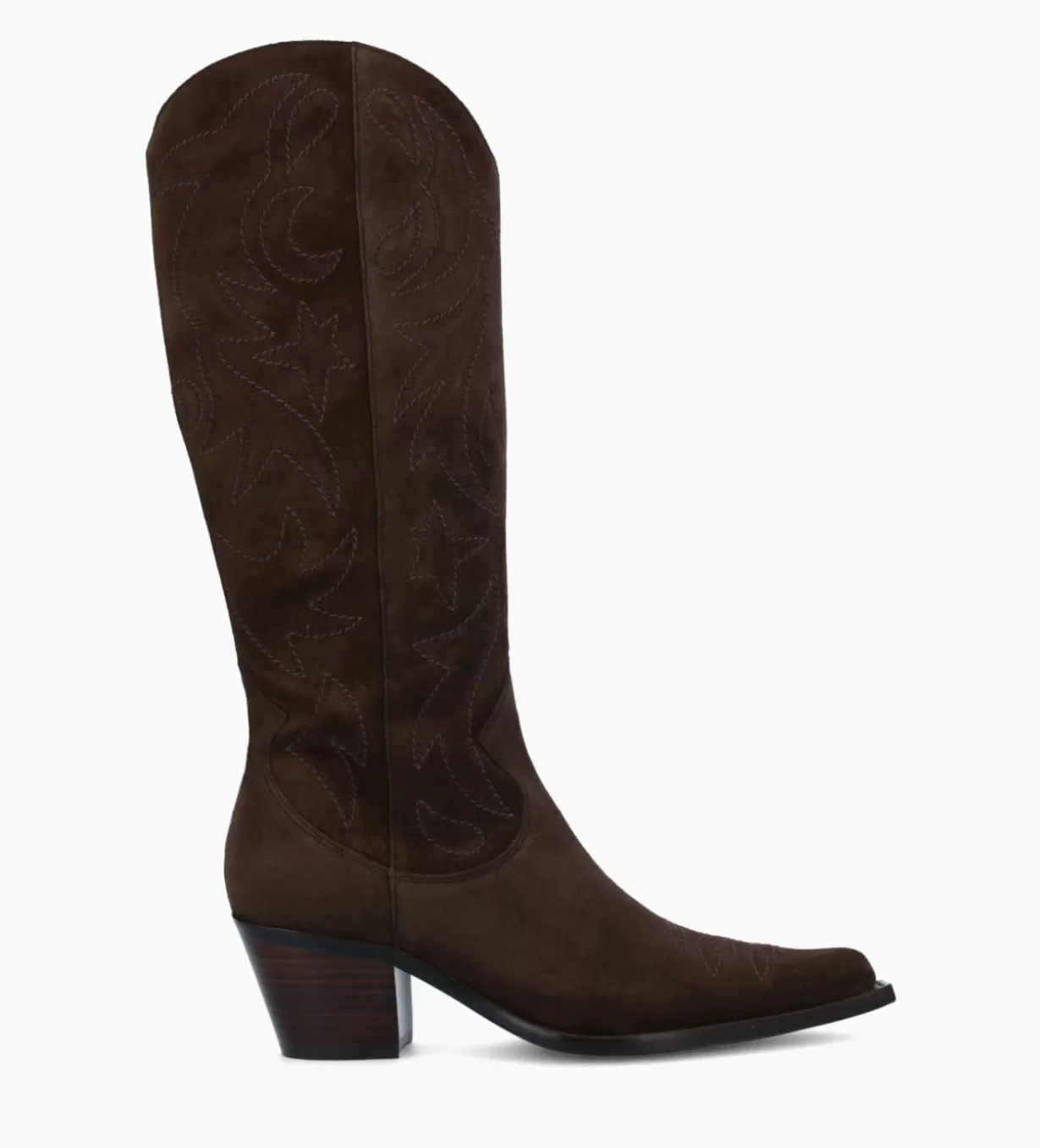 FREE LANCE Paris Botte western brodée à talon - Ruby 50 - Cuir velours - Marron foncé* Bottes | Bottes