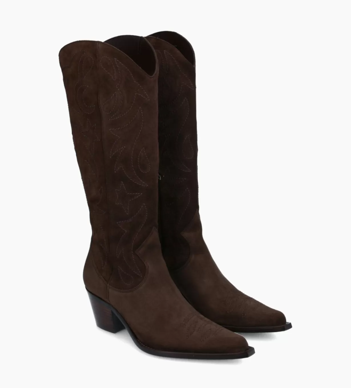 FREE LANCE Paris Botte western brodée à talon - Ruby 50 - Cuir velours - Marron foncé* Bottes | Bottes