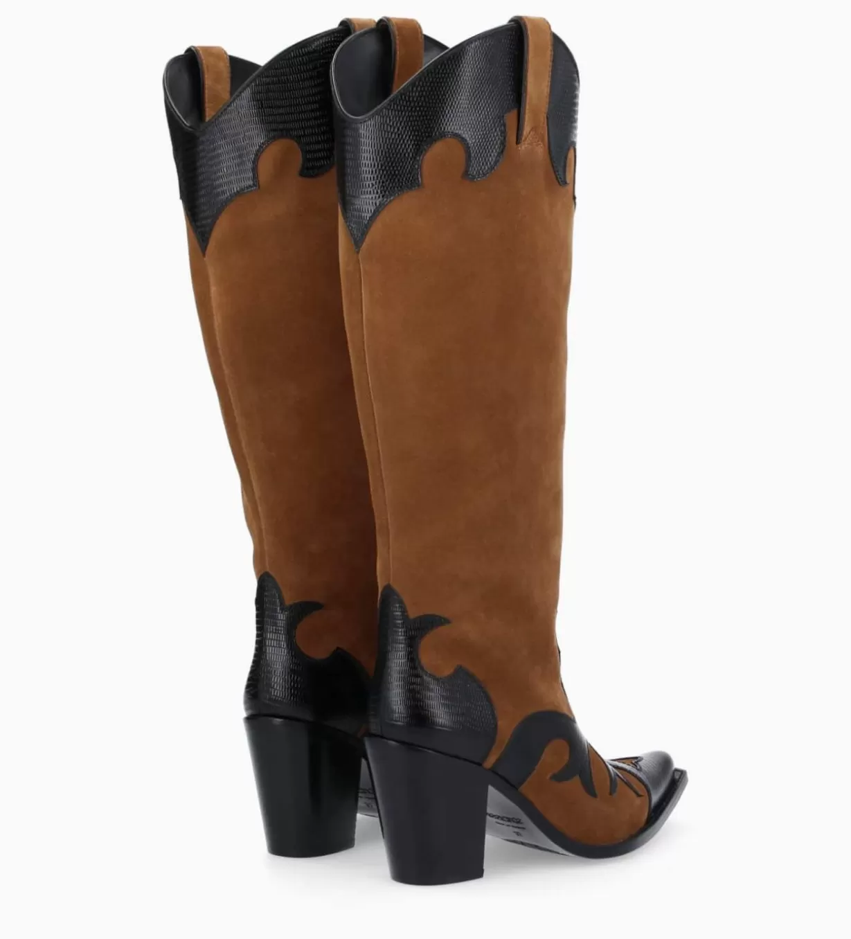 FREE LANCE Paris Botte western brodée à talon - Terry 80 - Cuir velours/Cuir imprimé lézard -* Bottes | Bottes