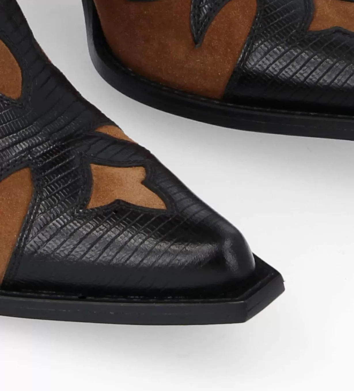 FREE LANCE Paris Botte western brodée à talon - Terry 80 - Cuir velours/Cuir imprimé lézard -* Bottes | Bottes
