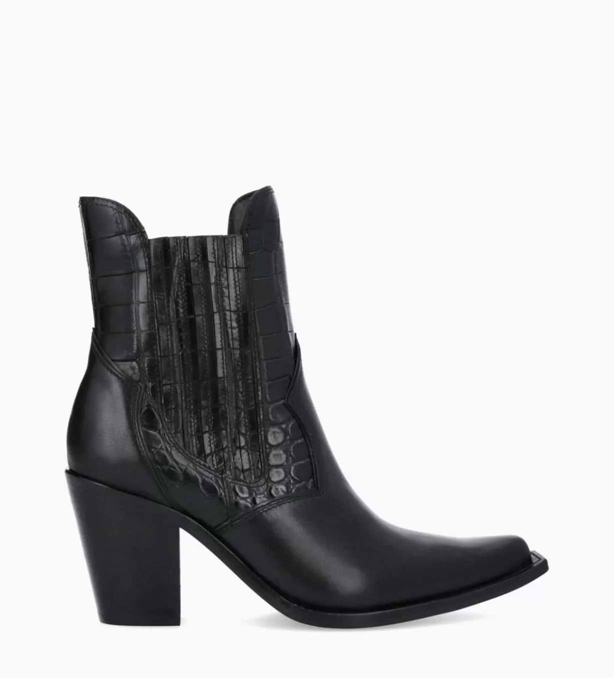 FREE LANCE Paris Bottine chelsea à talon - Sandy 80 - Cuir imprimé crocodile/Cuir lisse brillant -* Boots - Bottines | Santiags