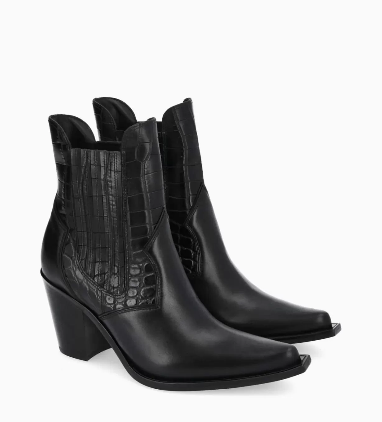 FREE LANCE Paris Bottine chelsea à talon - Sandy 80 - Cuir imprimé crocodile/Cuir lisse brillant -* Boots - Bottines | Santiags