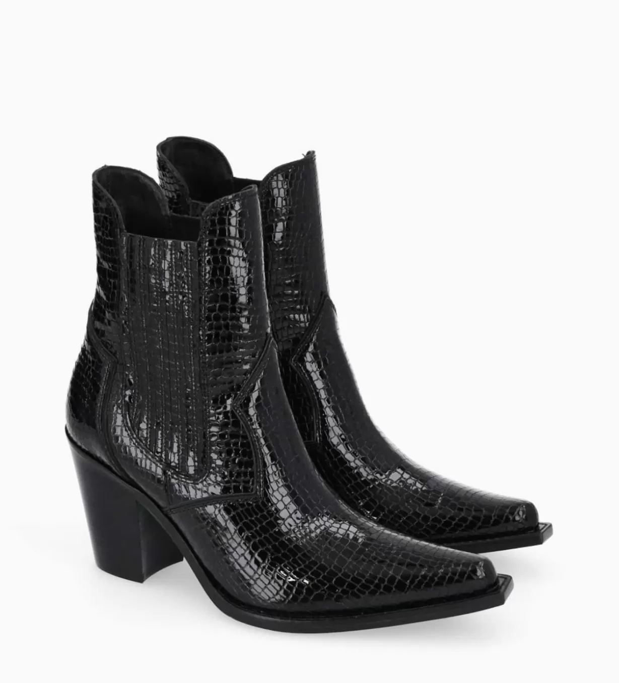 FREE LANCE Paris Bottine chelsea à talon - Sandy 80 - Cuir imprimé serpent verni -* Boots - Bottines