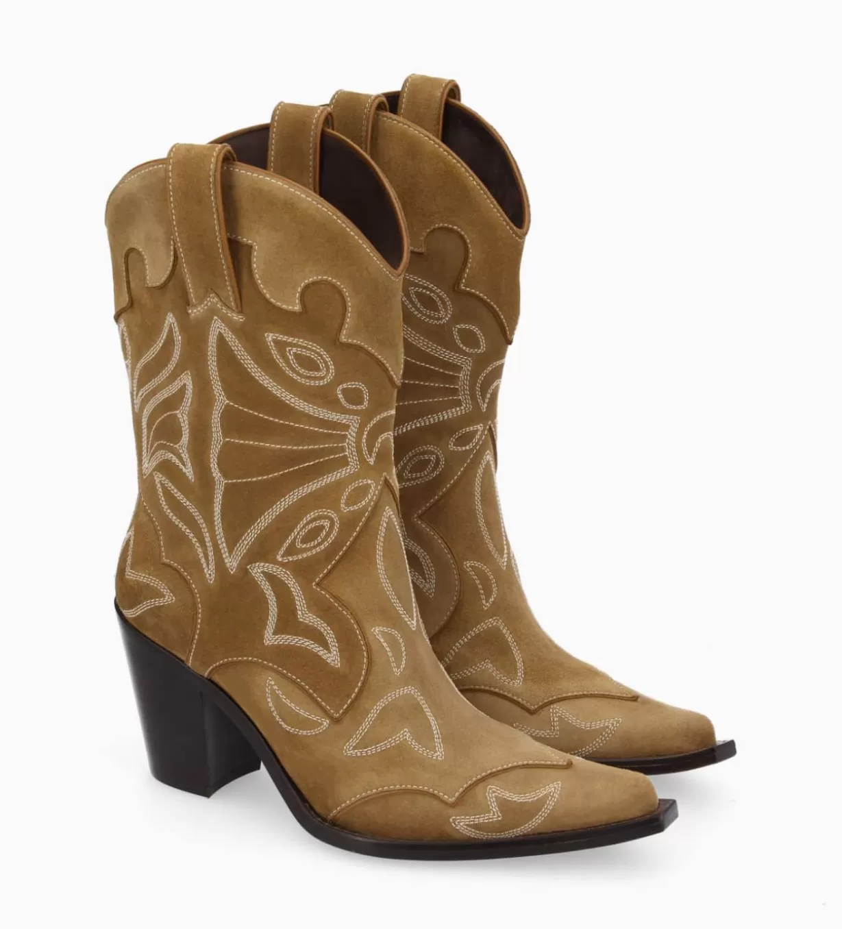 FREE LANCE Paris Bottine western brodée à talon - Andrea 80 - Cuir velours -* Boots - Bottines | Boots - Bottines