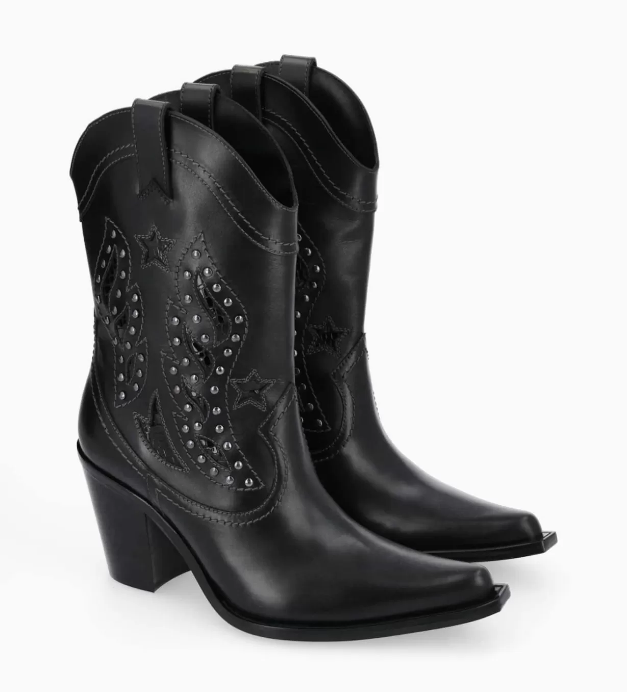 FREE LANCE Paris Bottine western brodée à talon avec clous - Tippi 80 - Cuir de veau lisse/Cuir imprimé serpent -* Boots - Bottines | Santiags