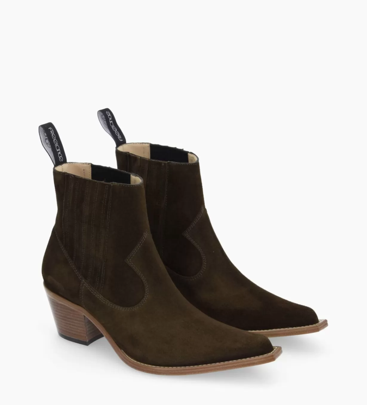 FREE LANCE Paris Bottine western chelsea - Sibelle 50 - Cuir velours - Vert olive* Boots - Bottines