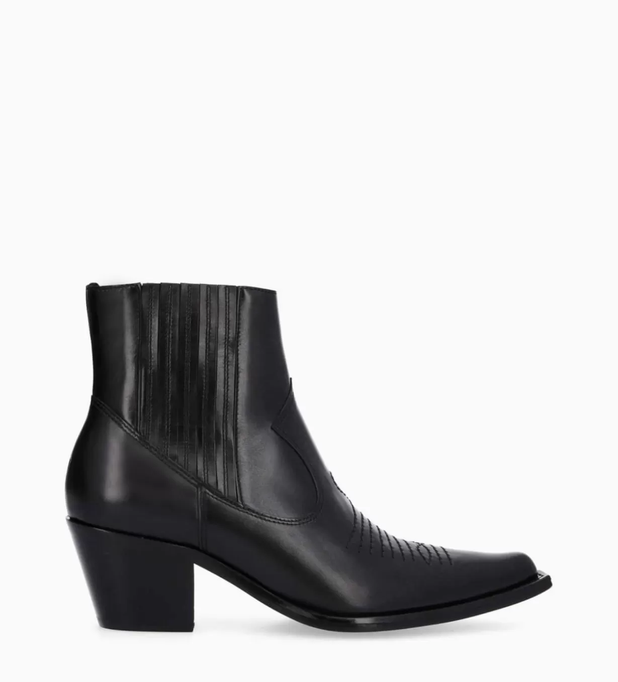 FREE LANCE Paris Bottine western chelsea brodée à talon - Simone 50 - Cuir de veau lisse brillant -* Boots - Bottines | Boots - Bottines