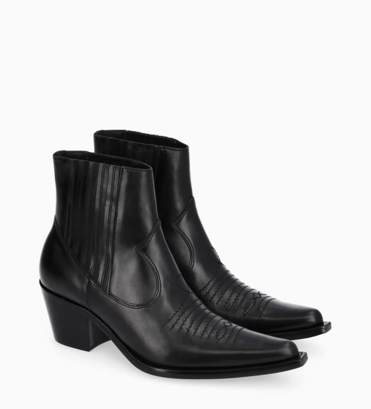 FREE LANCE Paris Bottine western chelsea brodée à talon - Simone 50 - Cuir de veau lisse brillant -* Boots - Bottines | Boots - Bottines