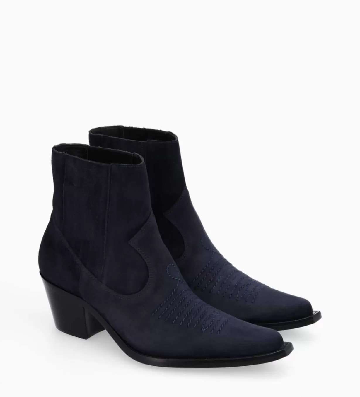 FREE LANCE Paris Bottine western chelsea brodée à talon - Simone 50 - Cuir velours -* Boots - Bottines | Boots - Bottines