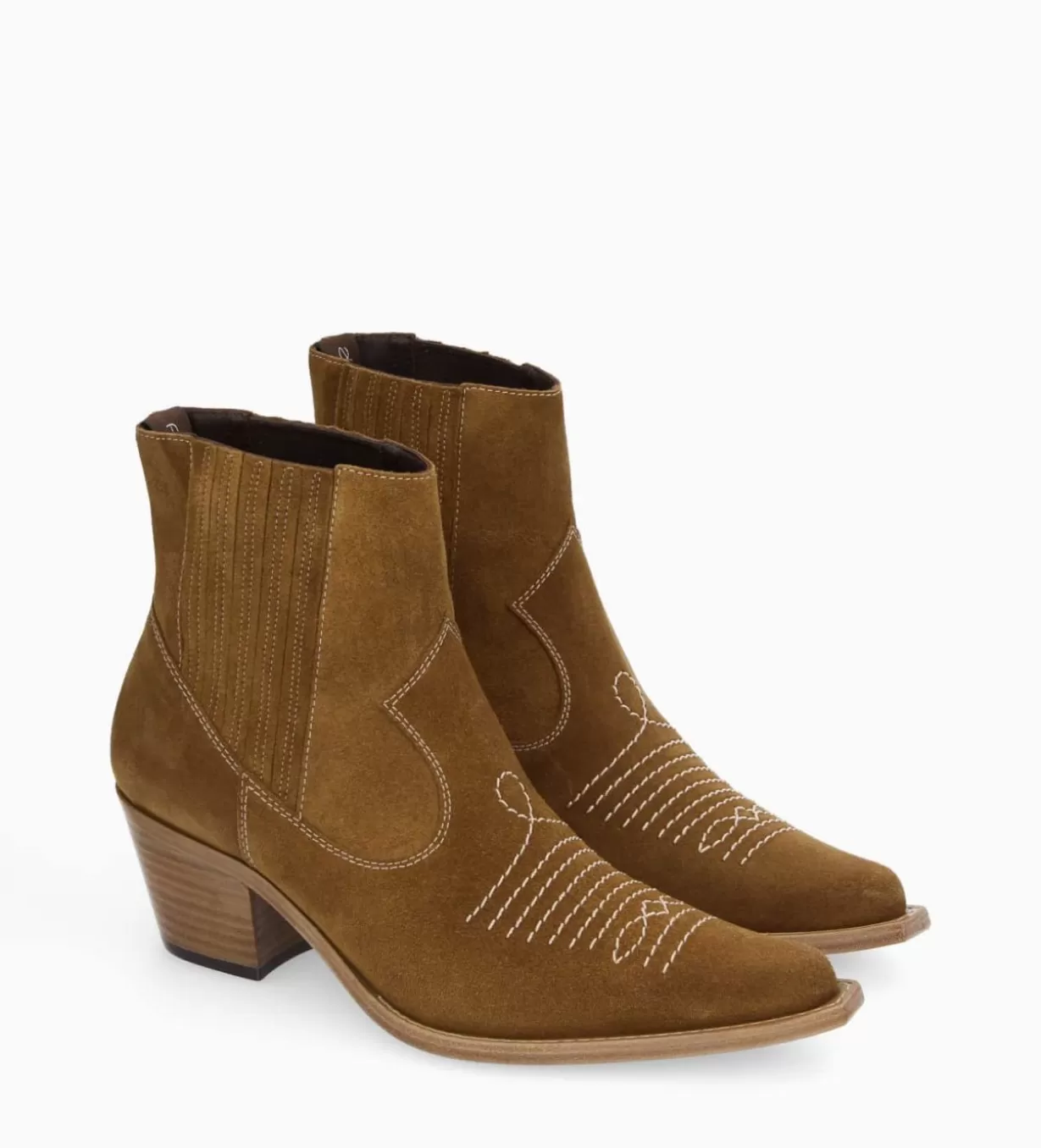 FREE LANCE Paris Bottine western chelsea brodée à talon - Simone 50 - Cuir velours -* Boots - Bottines | Boots - Bottines