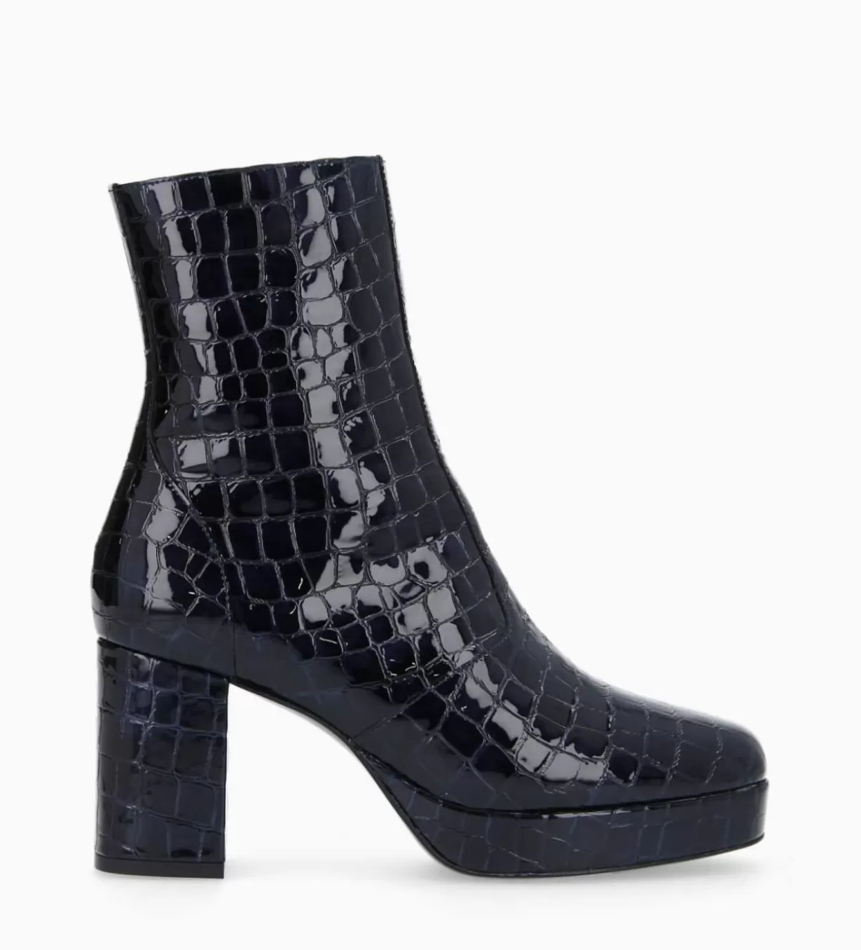 FREE LANCE Paris Bottine zippée à talon - Carlotta 70 - Cuir imprimé crocodile verni - Bleu nuit* Boots - Bottines