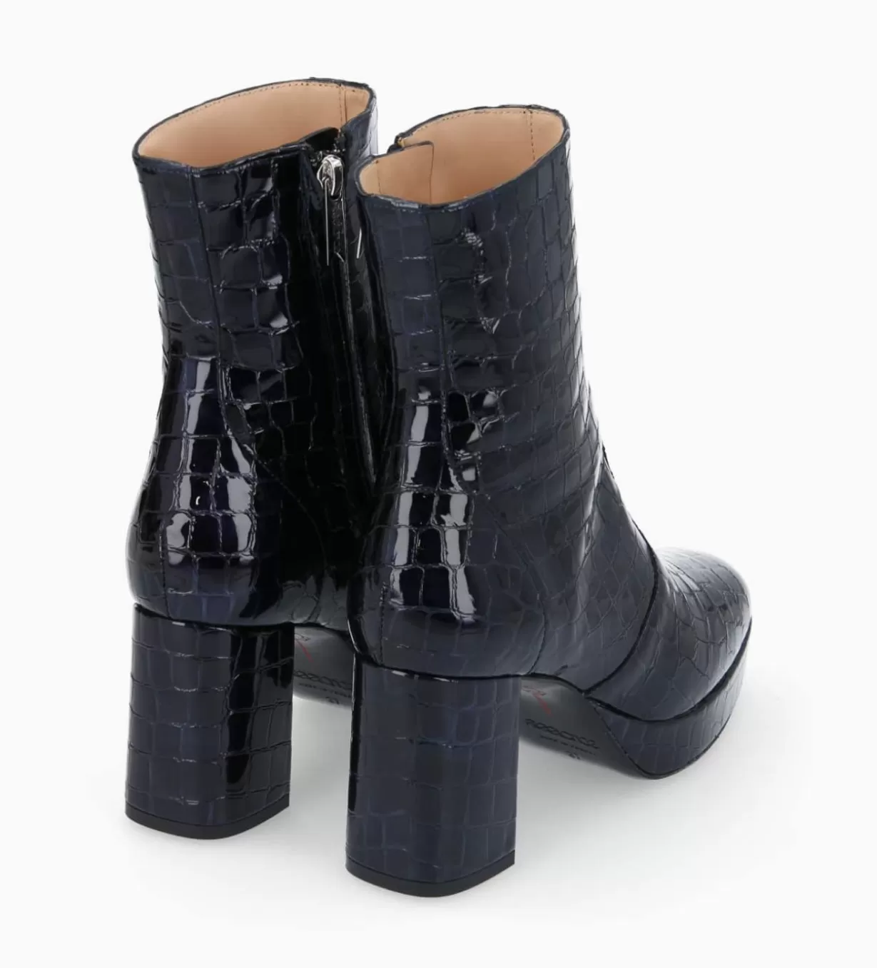 FREE LANCE Paris Bottine zippée à talon - Carlotta 70 - Cuir imprimé crocodile verni - Bleu nuit* Boots - Bottines