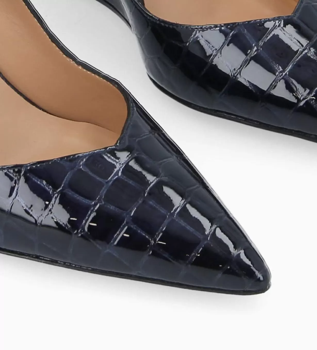 FREE LANCE Paris Escarpin à talon compensé à bout pointu - Francesca 70 - Cuir imprimé crocodile verni - Bleu nuit* Escarpins