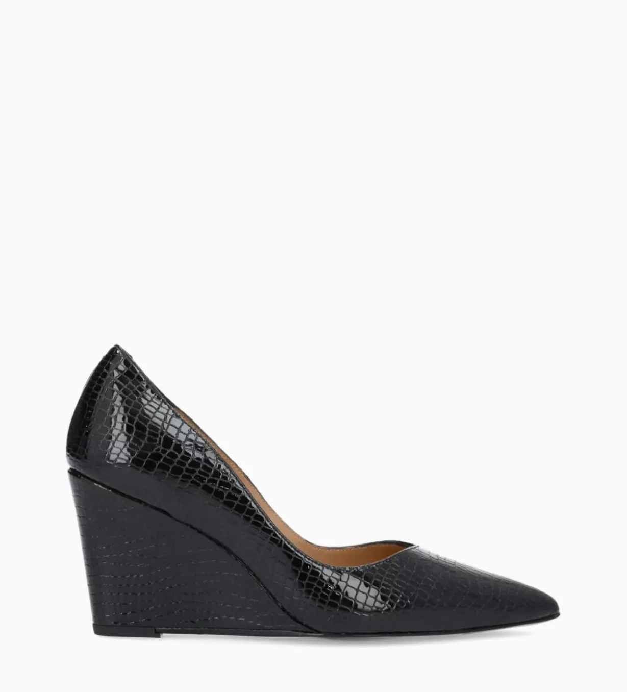FREE LANCE Paris Escarpin à talon compensé à bout pointu - Francesca 70 - Cuir imprimé serpent verni -* Escarpins