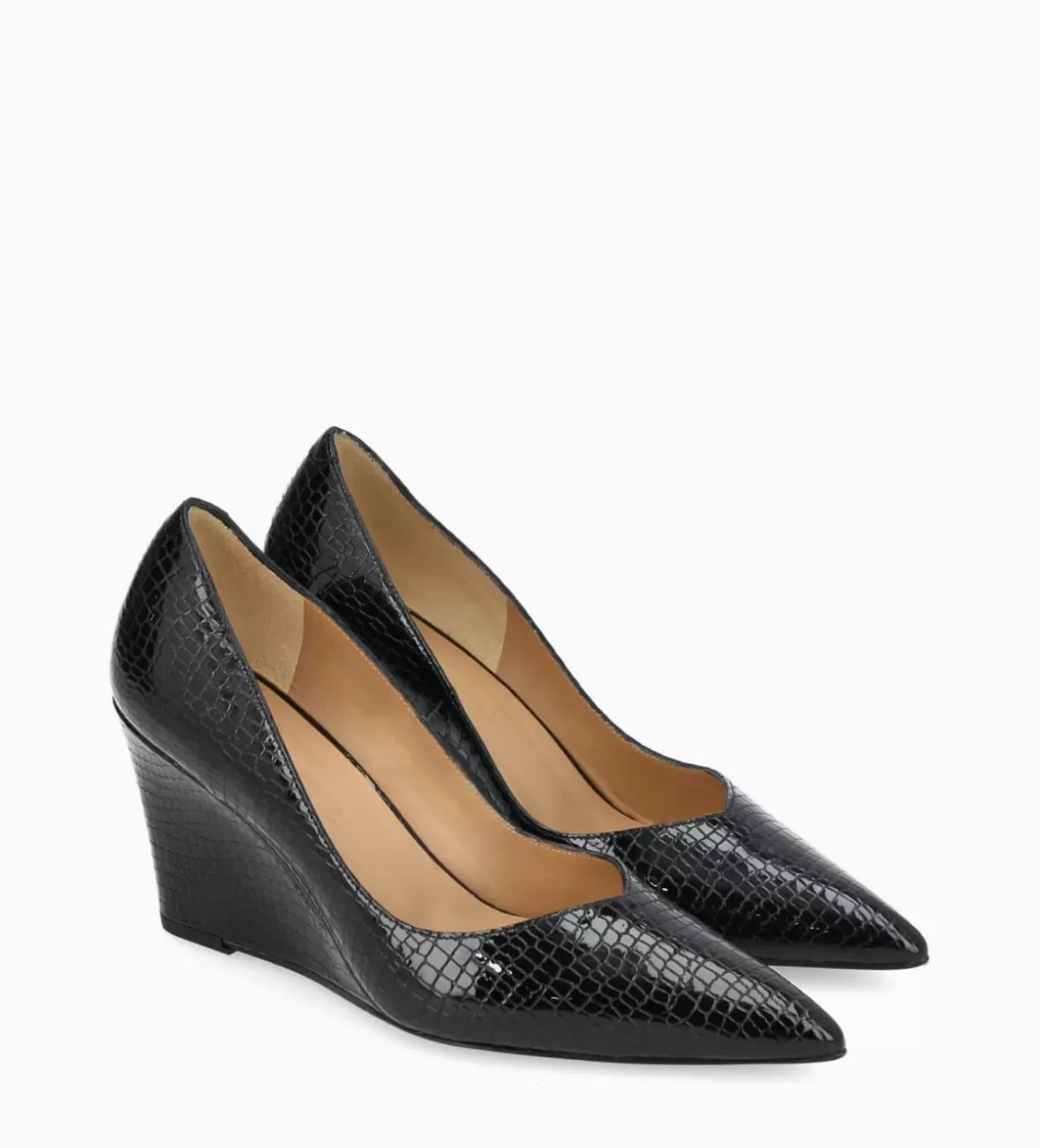 FREE LANCE Paris Escarpin à talon compensé à bout pointu - Francesca 70 - Cuir imprimé serpent verni -* Escarpins