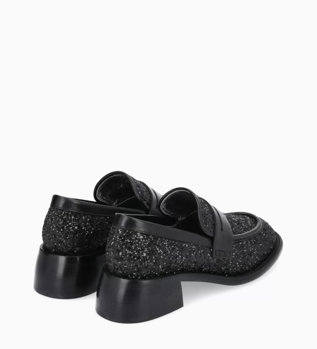 FREE LANCE Paris Mocassin à talon à bout carré - Anaïs 50 - Toile pailletée/Cuir de veau -* Mocassins - Escarpins | Mocassins